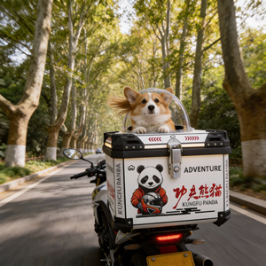 Boîte de transport pour animaux de compagnie pour moto 45L, motif graffiti montagne noir-blanc, cabine pour chien de taille moyenne + poche latérale de rangement, vente en gros d'usine - Product Image 5