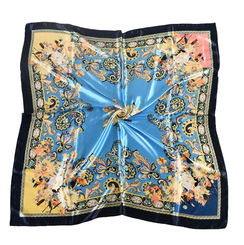 Foulard en Satin soyeux uni 90x90, 90x90, imprimé Paisley, pour femmes, écharpe de tête, Hijab musulman, vente en gros,