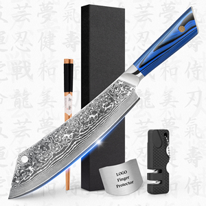 10% de Descuento en Cuchillo de Damasco de 9.5 Pulgadas con Mango Azul G10 y Logotipo Personalizado, Ideal para Sacrificar Cabras, en el Top de Ventas de Amazon - Product Image 1