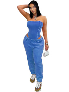 Nuovo Completo <span class=keywords><strong>Donna</strong></span> Primavera Estate 2026: Body e Pantaloni con Polsini, Abbigliamento Casual in <span class=keywords><strong>Cotone</strong></span> a Coste, Set Due Pezzi - Product Image 2