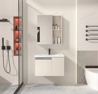 Ensemble de meuble-lavabo mural en aluminium nid d'abeille gris clair de 40 cm, gain de place, pour petite salle de bain compacte