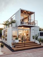 Conteneur maritime modifié sur mesure pour usage commercial : Bâtiment préfabriqué mobile, installation rapide, étanche, idéal pour café-bar