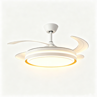 Ventilateur de plafond électrique rétractable moderne avec lumière LED à intensité variable, 3 températures de couleur, silencieux, pales cachées, lustre contrôlé par application