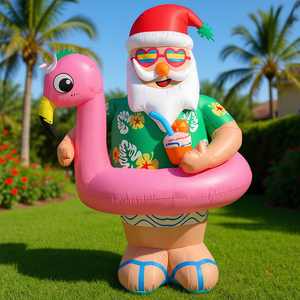 Décoration de jardin de Noël Hawaïenne gonflable Père Noël 1,8 m éclairée pour extérieur en PVC - Product Image 2