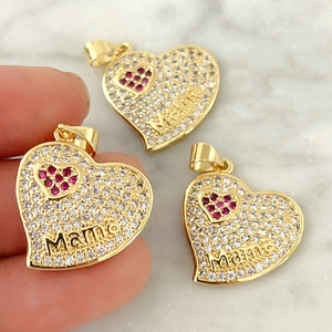 Pendentif à breloques en forme de cœur «Say <span class=keywords><strong>Word</strong></span> Mama» <span class=keywords><strong>Micro</strong></span> Pave, nouvel arrivage 2022 - Product Image 1