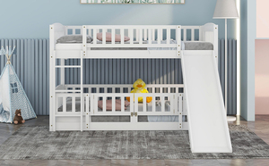 Lit superposé blanc double avec glissière, barrière de sécurité et échelle robuste pour chambre d'enfants et d'adolescents - Product Image 6