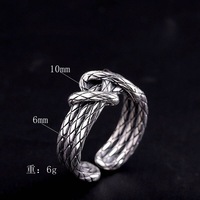 Anillo Abierto de Acero Inoxidable Vintage con Nudo de Cuerda, Diseño Trenzado Plateado para Hombre, Estilo Punk Rock y Ajustable