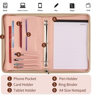 Carpeta de presentación Gangtong de 3 anillas de cuero PU para mujer, con cremallera, funda para tableta, planificador de cuero vegano.