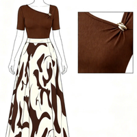 Robe élégante pour femmes à manches courtes, col rond, longueur cheville, grande taille, été, color block, patchwork, offre ODM