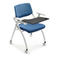 Chaise de formation moderne à prix direct usine, avec accoudoirs réglables, tablette d'écriture, roulettes, dossier ergonomique et coussin pliable, idéale pour les salles de classe