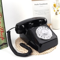 Téléphone vintage britannique/américain antique noir à cadran rotatif avec enregistrement vocal, livre d'or de mariage rechargeable au lithium