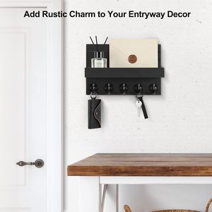 Decorative Modern Paulownia Wood <b>Wall</b>-Mounted <b>Key</b> Holder Shelf Large <b>Hooks</b> <b>Keys</b> Mail Bags Umbrella (Living Room Bathroom) - Product Image 4