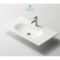 Plan de travail de salle de bain en acrylique massif de 12 mm d'épaisseur, moderne, avec drain intégré, antibactérien, écologique, résistant aux acides et à la chaleur
