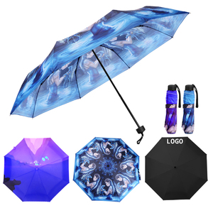 Wholesale 21 Inch Manual Open and Close Parasol Custom logo Patterned Full Print Umbrella Blue Windproof Umbrella
