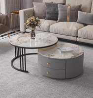 Table basse extensible en marbre durable avec structure en acier, design moderne pour petits appartements, meubles de salon