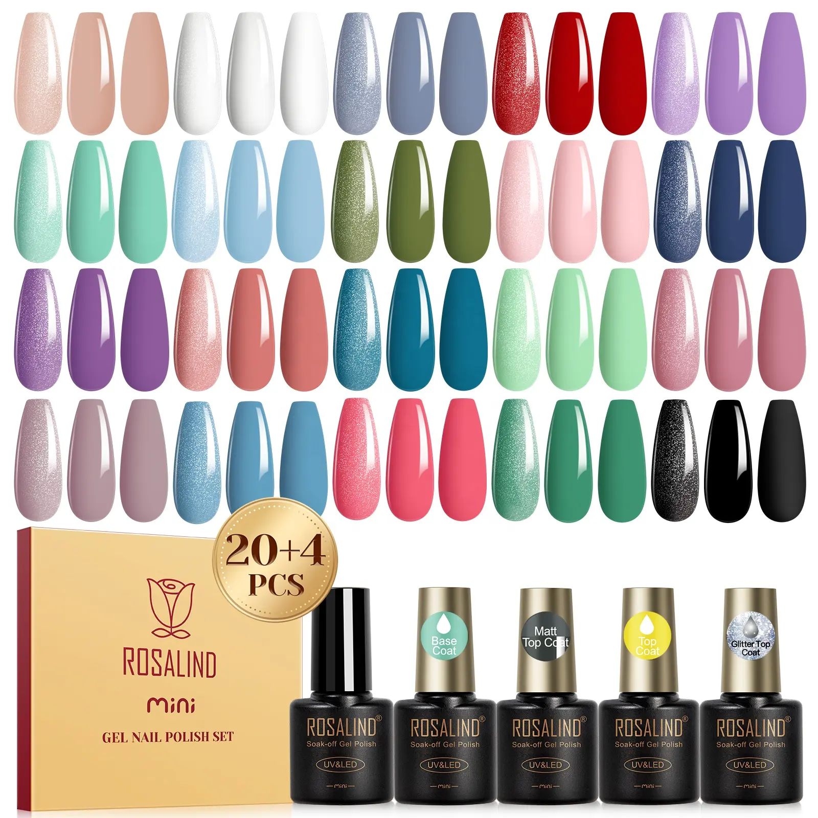 Rosalind Macaron pastel gel sơn móng tay bộ sưu tập thiết lập với 3 cơ bản chức năng Gel và New long lanh Top Coat đối với móng tay nghệ thuật thiết kế