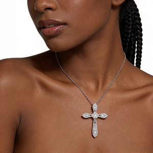 CUSTOM SILVER 10K/14K/18K GOLD PLATED LAB GROWN CVD DIAMOND CLASSIC ENGAGEMENT GIFT SWEATER <b>CHAIN</b> NECKLACE <b>CROSS</b> PENDANT - Product Image 6