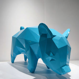 幾何学的豚等身大動物彫刻像ゴールドブルー装飾北欧樹脂工芸モールレストラン装飾 - Product Image 5