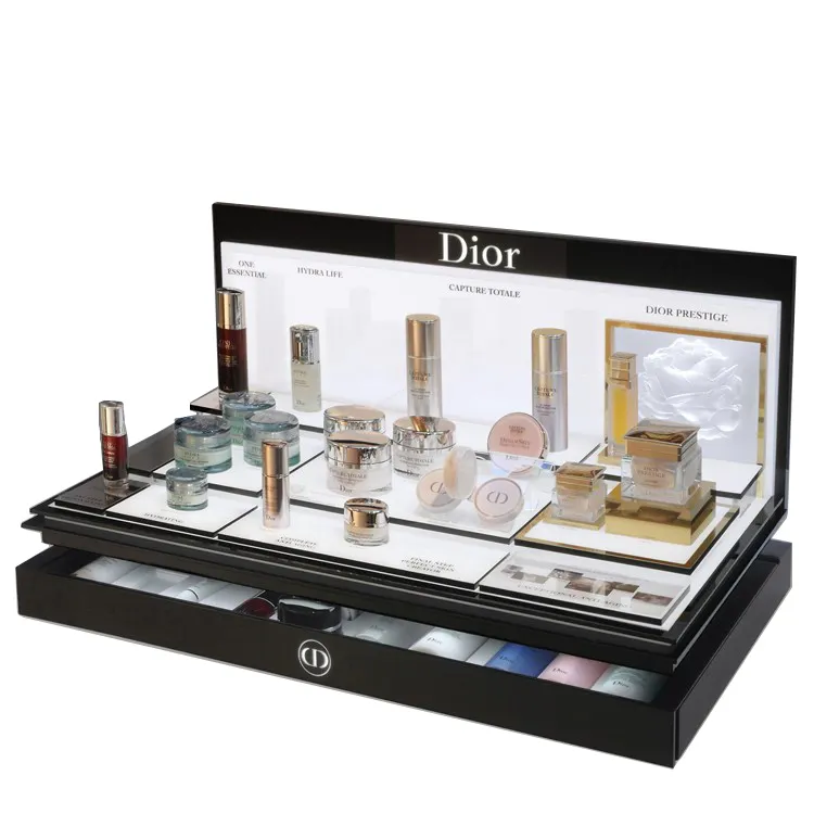 RAY YI Atacado Counter Top luzes led Varejo Maquiagem Store Acrílico Display Stand para cosméticos