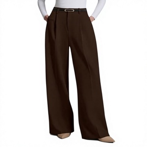 Pantalon de bureau décontracté pour femme, taille haute, coupe droite, jambe large, confortable, élégant et décontracté, en tissu doux et tendance - Product Image 2