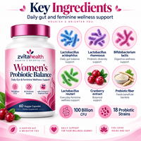 Capsules de Probiotiques pour Femmes Marque Blanche 100 Milliards d'UFC 18 Souches Prébiotiques pour la Santé et le Soutien Immunitaire