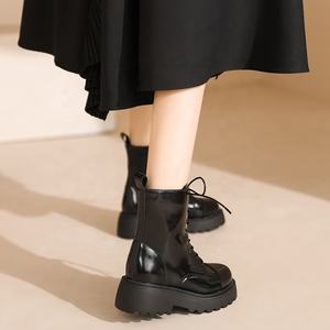 Botas Chelsea de Alta Gama para Otoño/Invierno, con Cordones, de Piel Vacuna, Suela Gruesa, Resistentes al Desgaste, Impermeables, de Charol Negro, a Media Pantorrilla - Product Image 5