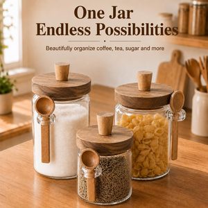 Transparent High Borosilicate Glass <b>Jar</b> with Wooden Lid Spoon <b>for</b> Coffee Bean Tea <b>Kitchen</b> Grains <b>Storage</b> Food Safe Sealed <b>Jar</b> - Product Image 5