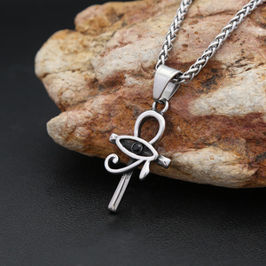 yunnique Stainless Steel Ankh <b>Cross</b> Pendant Necklace With Eye Of Horus Design 60cm <b>Chain</b> For Men And Women Fashion Jewelry - Product Image 3
