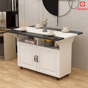 Good Price Smart <b>Folding</b> Dining <b>Tables</b> Combined With Storage Cabinet Rotating Wheels for Easy Movement BA032 Smart Foldable Dini - Product Image 2