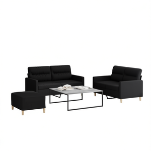 Set di divani in poliestere nero, mobili moderni per soggiorno, design in metallo e tessuto Textilene - Product Image 1