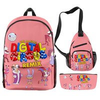 Sac à dos pour homme 3 pièces, grande capacité, imperméable, imprimé par sublimation, motif Cirque Numérique Incroyable, fabriqué en Chine, style streetwear.