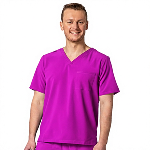 เสื้อสครับคอวีสีน้ำเงินกรมท่าสำหรับผู้ชาย ผ้าทอผสมคอตตอนและโพลีเอสเตอร์ ชุดยูนิฟอร์มโรงพยาบาล - Product Image 4