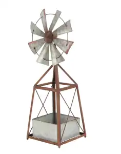 Oniya-Grande jardinière autoportante en métal marron inspirée du moulin à vent avec pot de fleurs, pour intérieur ou extérieur