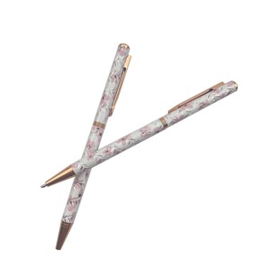 Bolígrafo Metálico Delgado con Diseño de Flor, Personalizable, Punta Mediana de 1.0 mm, Tinta Azul/Negra, para Oficina y Escuela - Product Image 3