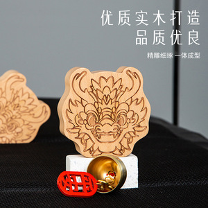 Carillon éolien en bois de hêtre avec tête de dragon, cloche en laiton et pendentif rouge, sonnette pour décoration intérieure, cadeau - Product Image 5