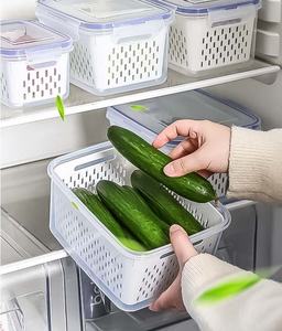 Gran oferta de contenedores frescos, contenedores rectangulares, caja de almacenamiento de frutas y verduras, organizador para refrigerador, cesta de tensión de PP para alimentos - Product Image 1