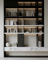 Étagère intégrée de style grille moderne, bibliothèque de salon blanche personnalisée