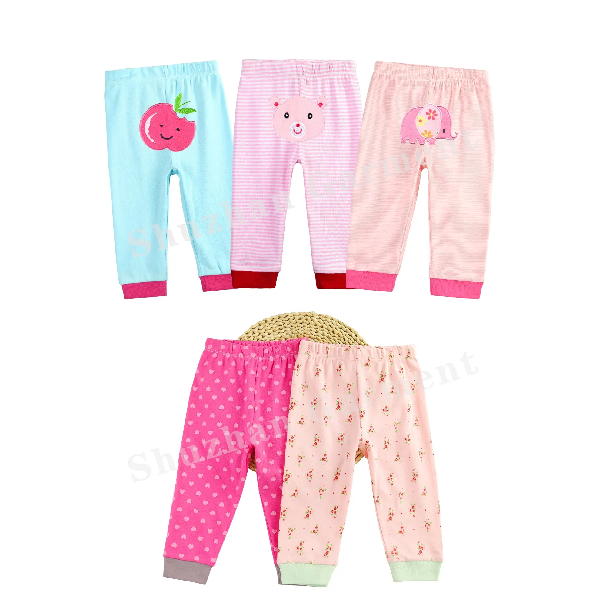 Spring Newborn Baby Pants Trousers Cotton Elastic Waist Band Embroidered and printed Knitted Baby Boy's and Girl's long Pants