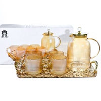 Service à thé et bouilloires de luxe 7 pièces – Ensemble de verrerie pour eau, thé et jus avec plateau de rangement – Ensemble bouilloire en verre pour eau froide