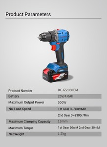 Taladro Inalámbrico DCJZ2060EM de 20V |   Baterías de Iones de Litio de 500W 2x 4.0Ah, 20+1 Ajustes de Torque, Grado Industrial y para Bricolaje, para Taladrar - Product Image 2