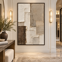 Peinture sur toile abstraite texturée 3D verticale beige-brun, texture architecturale, pour la décoration de couloirs d'hôtels, villas et bureaux