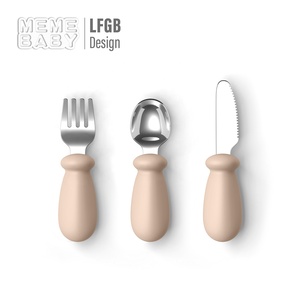 Cuchara para bebé, tenedor, cuchillo, juegos de <span class=keywords><strong>cubiertos</strong></span>, diseño de dibujos animados, mango de silicona, juego de alimentación para bebé, juego de cuchara y tenedor para niños de acero inoxidable - Product Image 5