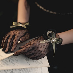 Gants courts en dentelle pour <span class=keywords><strong>femme</strong></span>, pour fête du thé, mariage, avec volants, pour la mariée - Product Image 3
