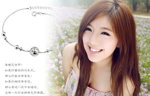 Tobillera de <span class=keywords><strong>Plata</strong></span> de Ley 925 para mujer, pulsera de tobillo con bola Manual, joyería para pies - Product Image 4