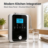 Ioniseur d'eau alcaline et acide EHM-859, modèle domestique de table, 11 plaques, panneau en verre noir, cadre argenté brossé