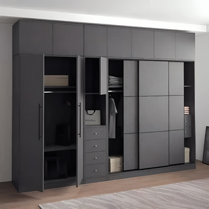 <span class=keywords><strong>Armadio</strong></span> Durevole in MDF Grigio <span class=keywords><strong>con</strong></span> Ante Scorrevoli, <span class=keywords><strong>Ripiani</strong></span> Aperti e Area Appendiabiti per Uso Residenziale a Singapore - Product Image 1