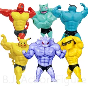 Boneco fitness de pikachu charmander, boneco de desenho animado squirtle pokemons, série de musculação, figura de pvc, estatueta gk