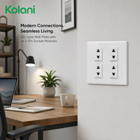 Plaque murale d'alimentation dissimulée Kolani 120 Square à quatre modules, prise universelle quadruple à 2 trous, panneau PC blanc brillant