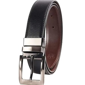 Ceinture en cuir véritable de qualité supérieure pour hommes bleus élégants en cuir de vache avec double couture et boucle en alliage - Product Image 1