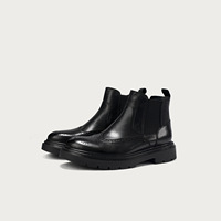 VOGU Sepatu Boots Kulit Asli Pria untuk Musim Gugur/Dingin, Model Ankle & Bootie, Slip-On Anti-Slip, Motif Bunga, Sol Tebal, Sepatu Bisnis
